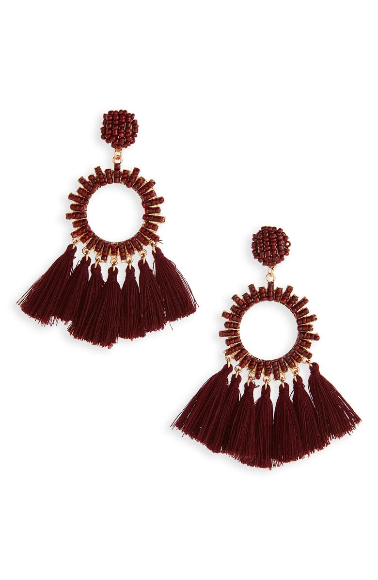 BP. Beaded Tassel Hoop Earrings, Main, color, 