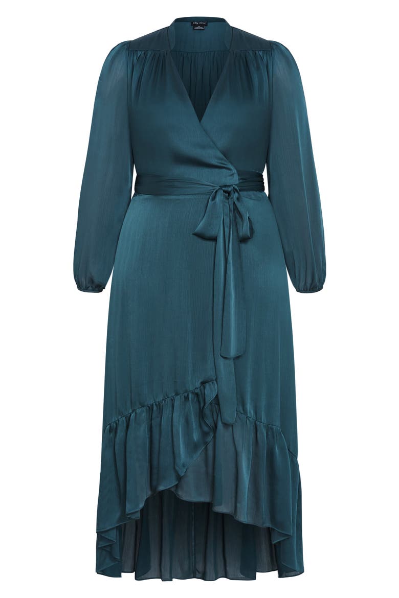 Rylie Love Long Sleeve High-Low Satin Maxi Dress, Alternate, color, TEAL