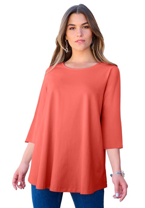 Plus Size Ultimate Three Quarter Sleeve Swing Tee