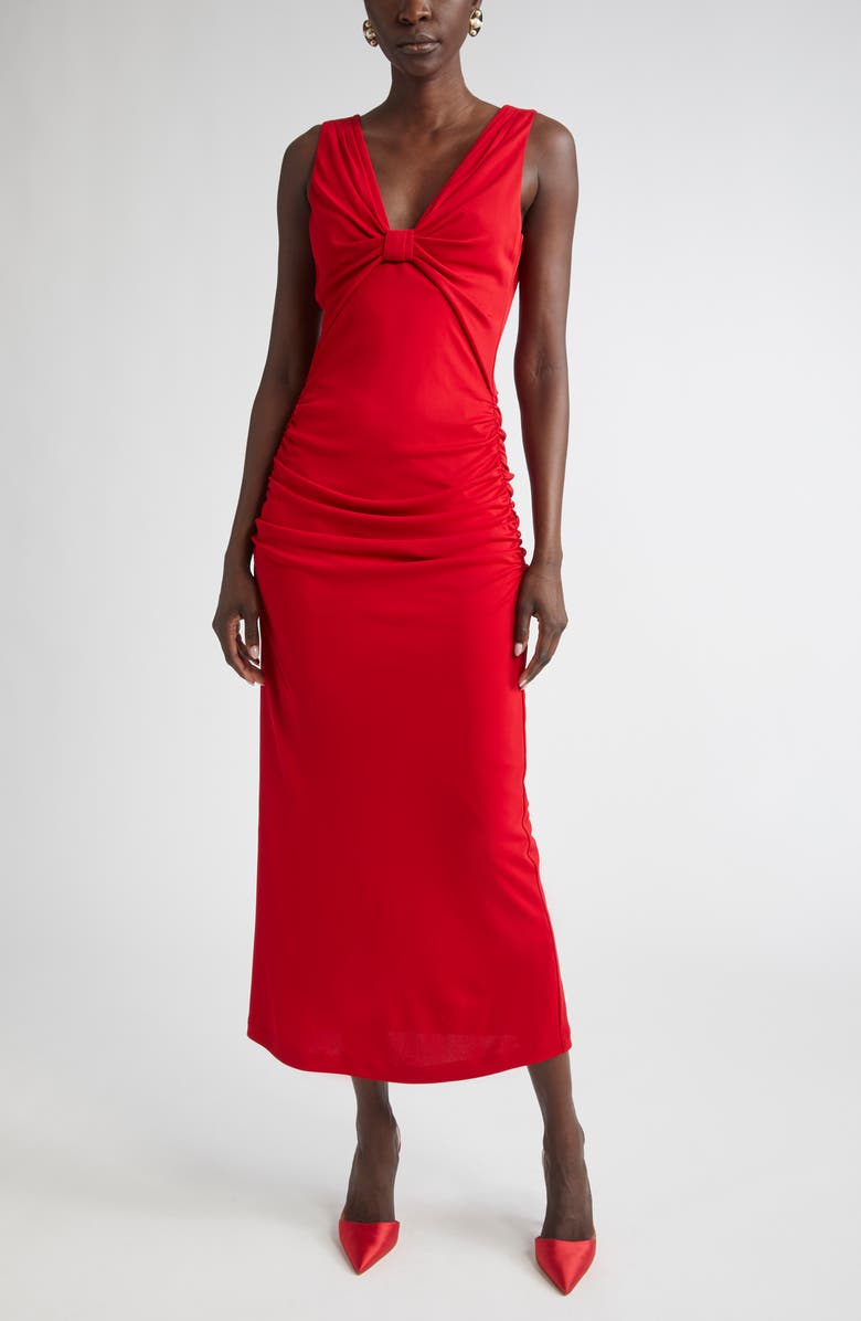 Carolina Herrera Ruched Jersey Column Dress, Main, color, Herrera Red
