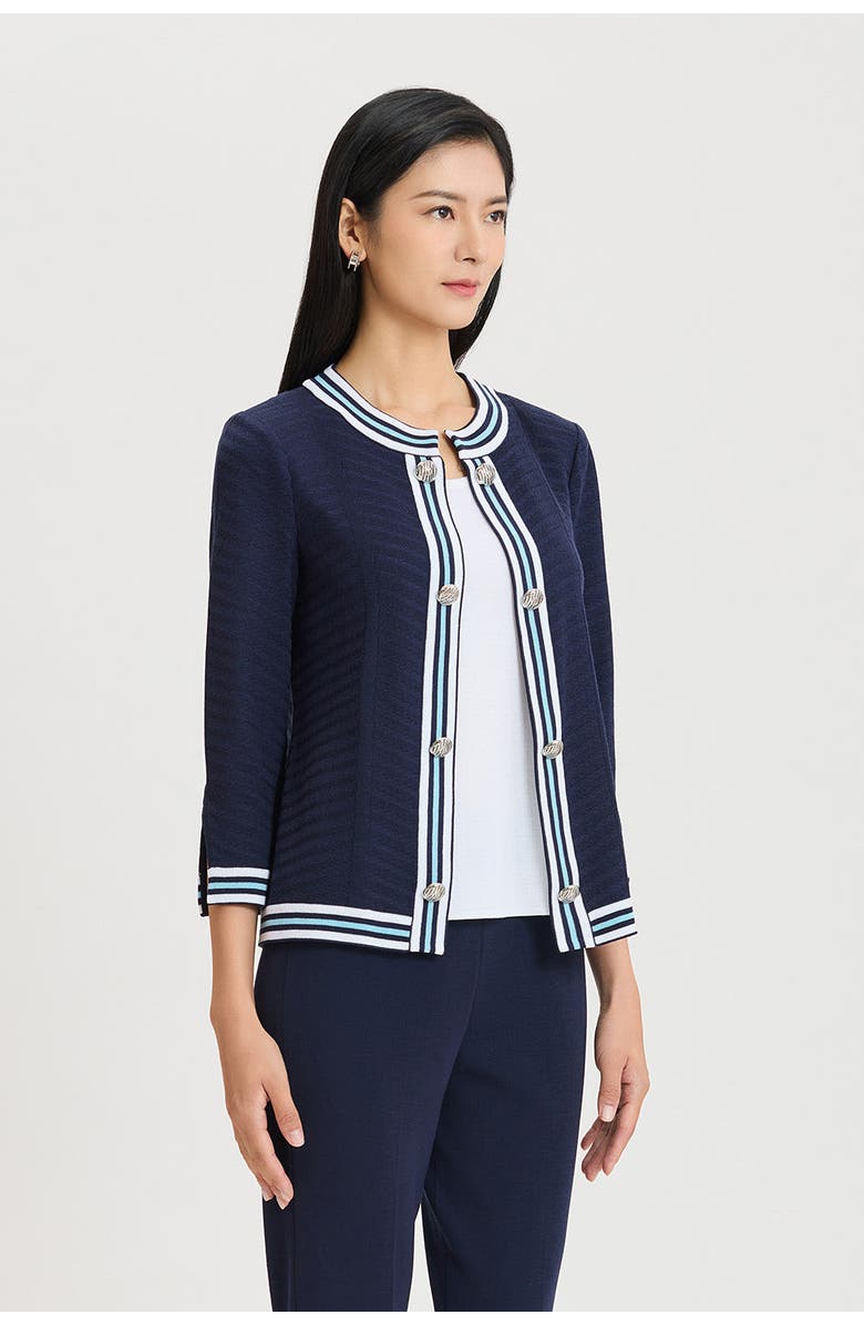 Ming Wang Heritage Tonal Herringbone Knit Jacket, Alternate, color, Indigo/Serene/White