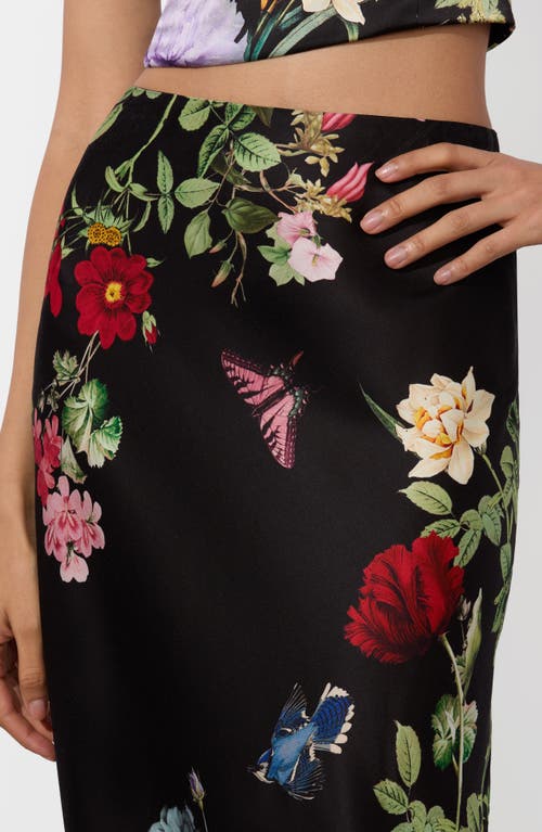 Alice And Olivia Floral-print Midi Skirt In Black