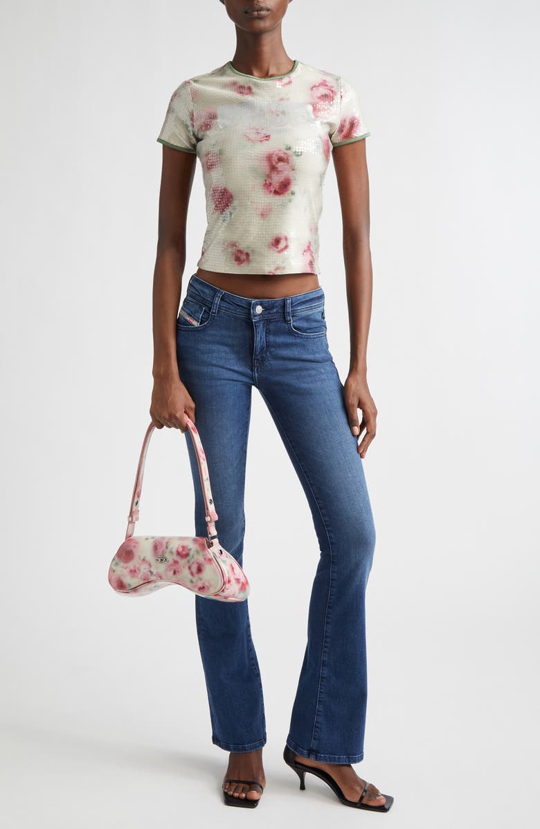 DIESEL<sup>®</sup> Unkyel Logo Sequin Floral T-Shirt, Alternate, color, Medium/ White