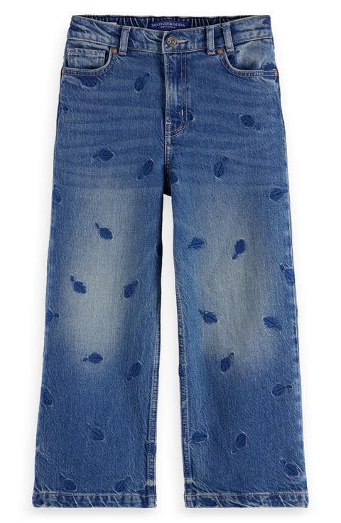 The Deep Loose Embroidered Wide Leg Denim Jeans