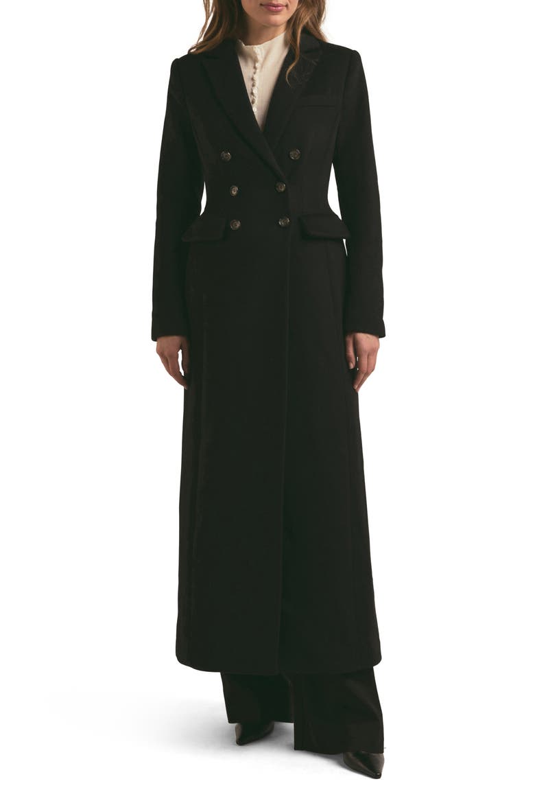 The Simon Double Breasted Longline Coat, Main, color, BLACK
