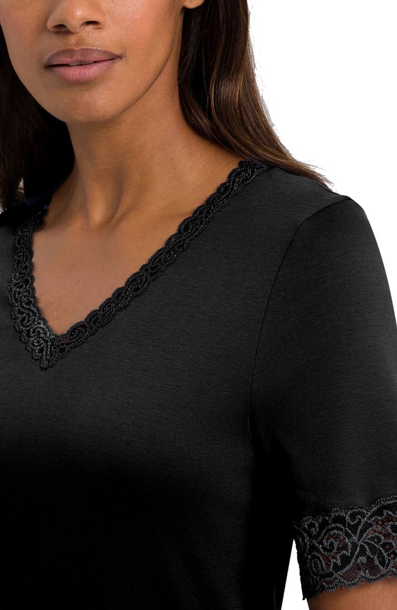 Hanro Moments Short Sleeve V-Neck Cotton Nightgown, Alternate, color, 019 - Black