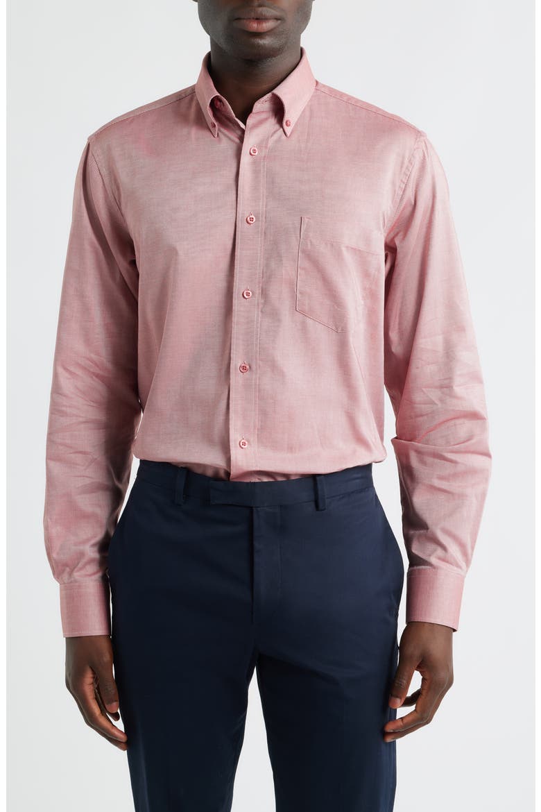 Regular Fit Red Cotton Button-Down Oxford Shirt, Main, color, RED