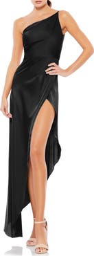 Ieena for Mac Duggal One Shoulder Hi-Low Draped Charmeuse Dress