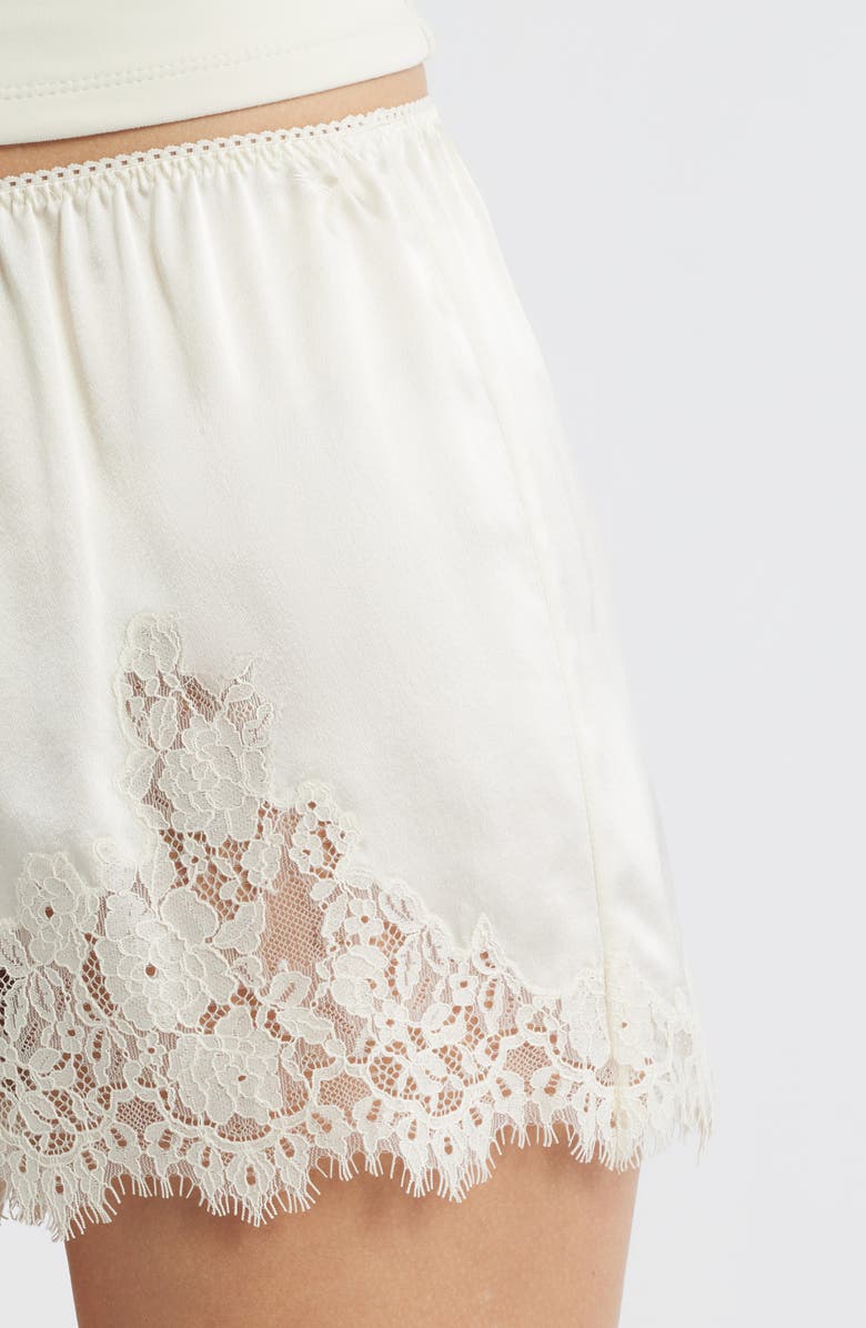 DÔEN Iona Lace Trim Silk Satin Shorts, Alternate, color, Sea Salt