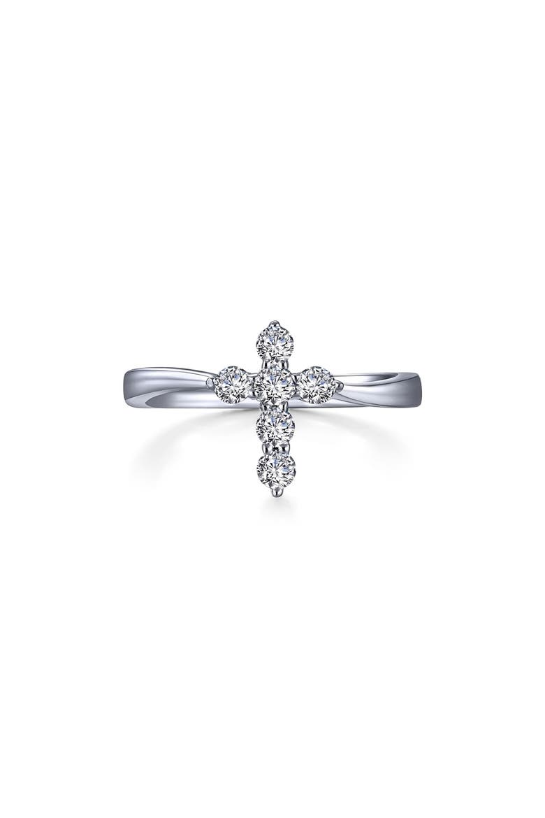 Classic Cross Simulated Diamond Ring, Main, color, WHITE