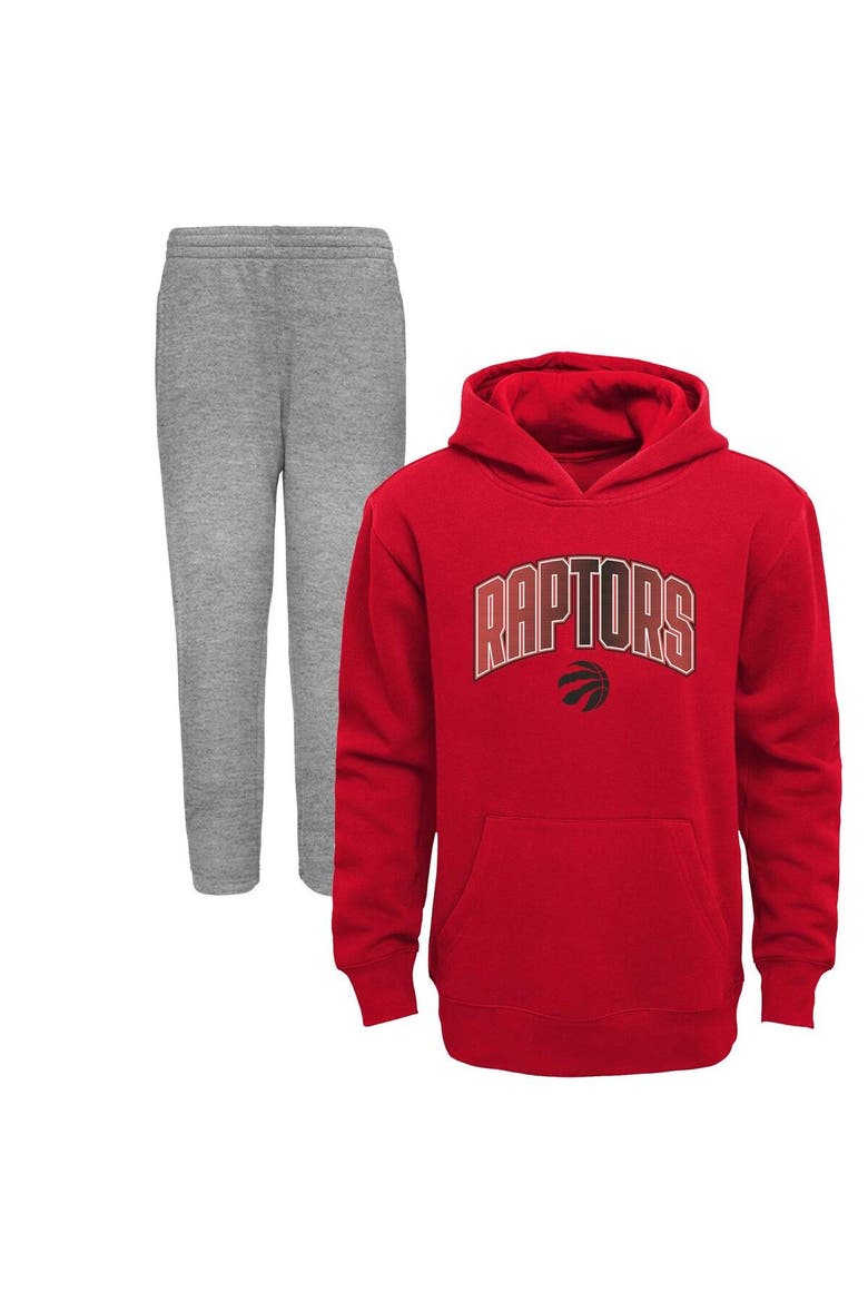 Preschool Red/Heather Gray Toronto Raptors Double Up Pullover Hoodie & Pants Set, Main, color, Red