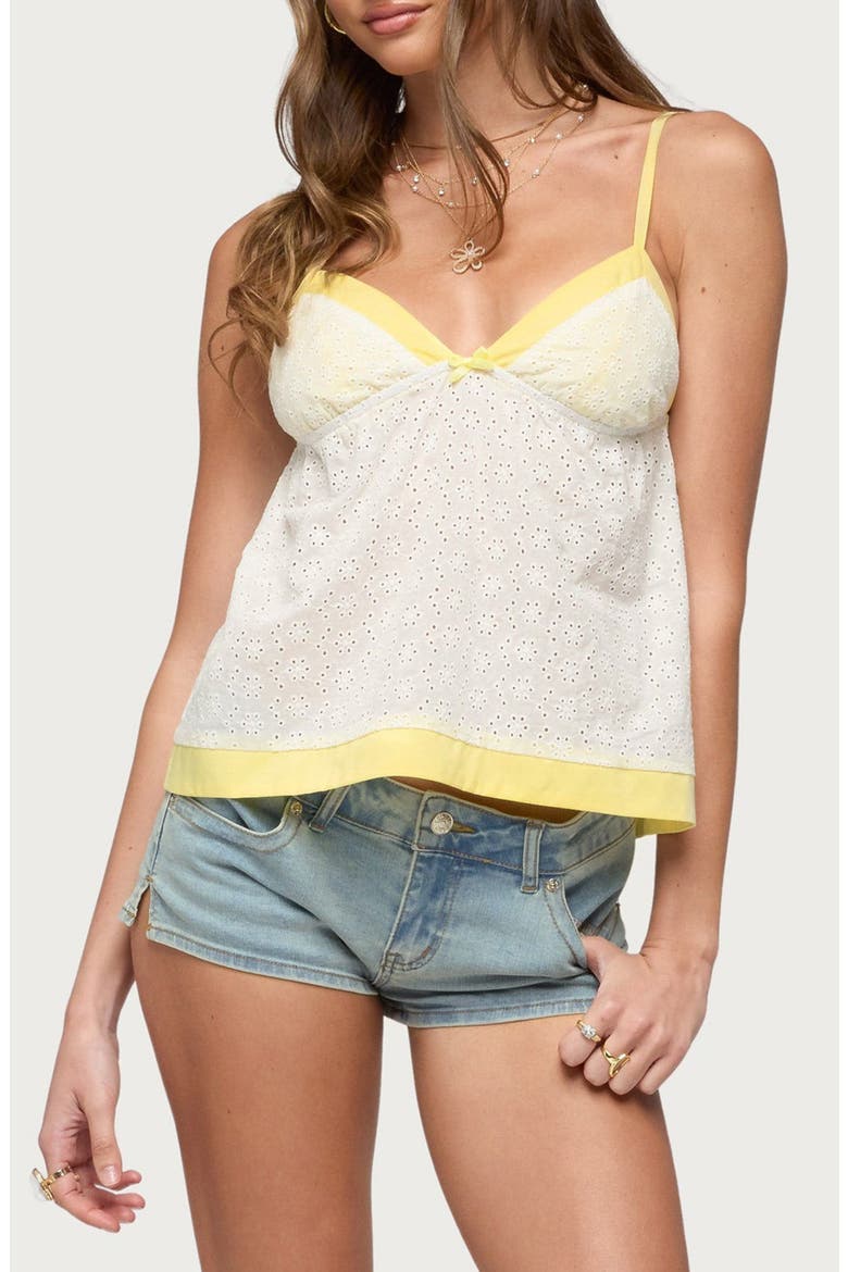 Mavie Eyelet Camisole, Main, color, YELLOW-AND-WHITE