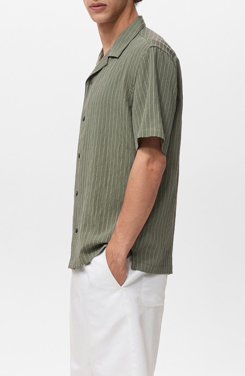 MANGO Stripe Embroidered Camp Shirt, Alternate, color, Dark Green