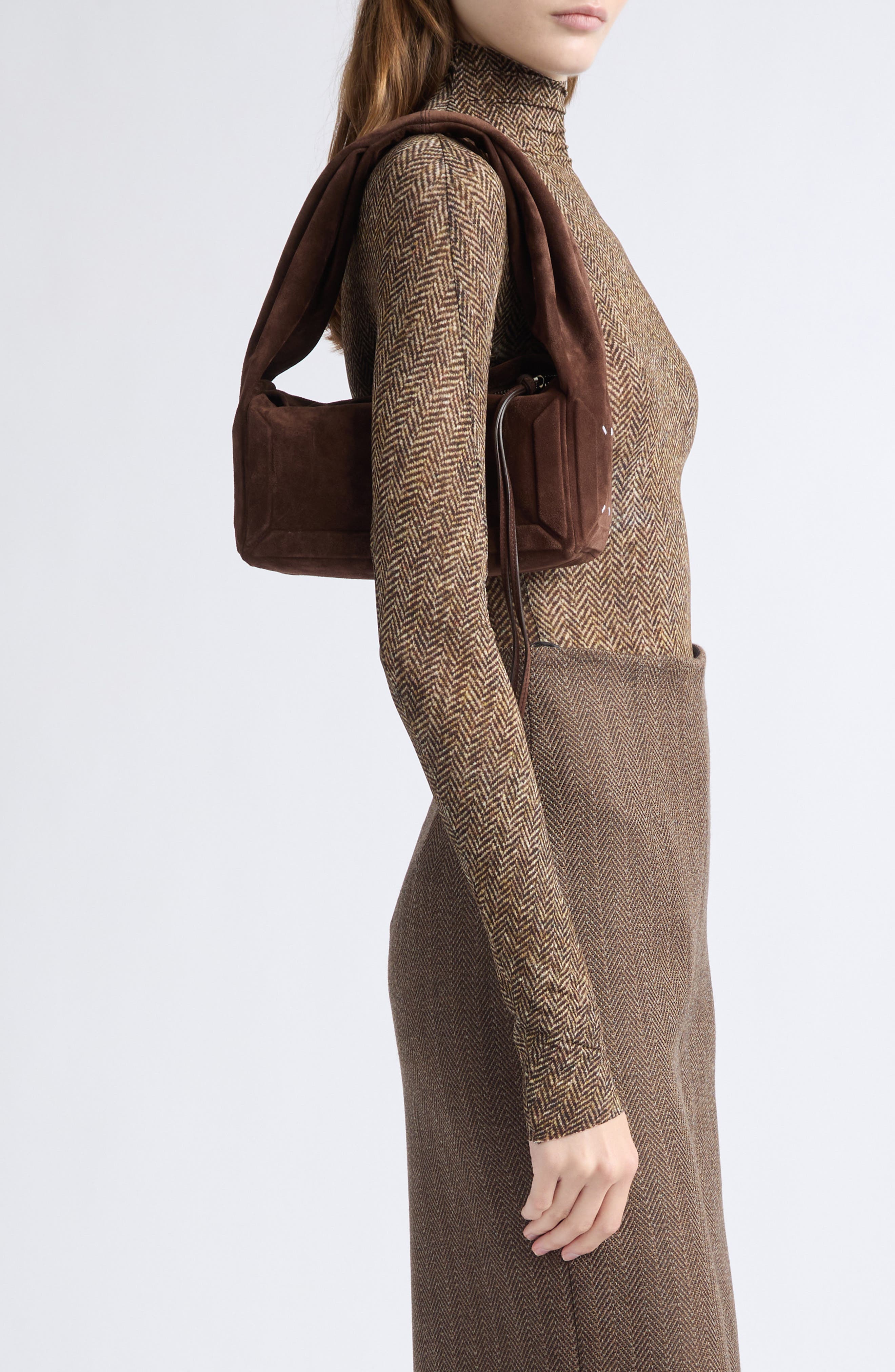 Small Box East West Leather Bag, Alternate, color, DARK BROWN
