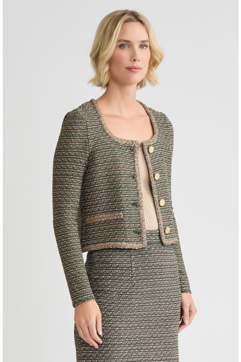 Heritage Lurex Braided Trim Tweed Knit Jacket, Alternate, color, Dark Ivy/Midnight Umber
