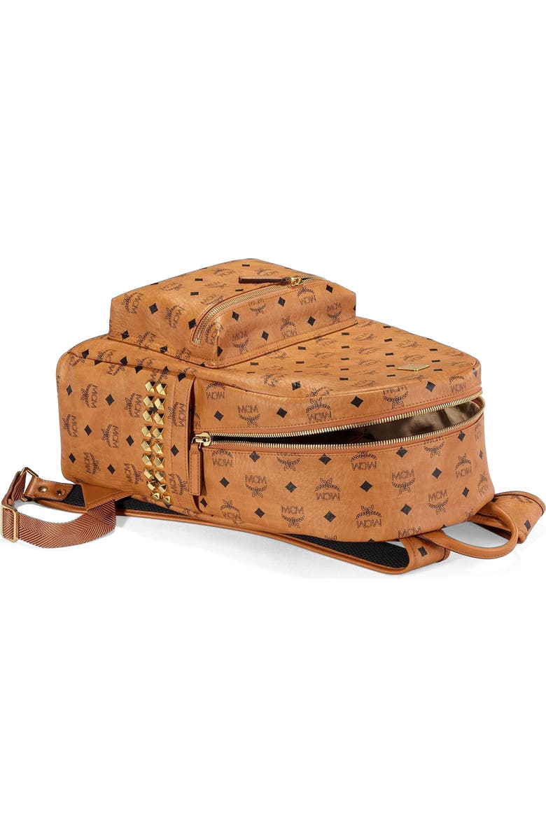 MCM Stark Side Studs Backpack in Visetos, Alternate, color, Cognac