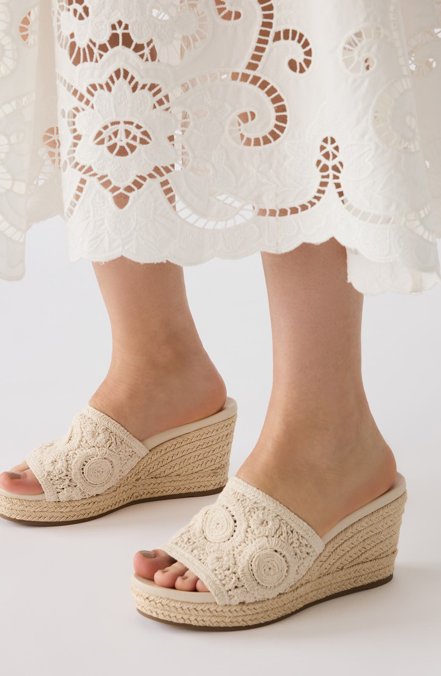 Anne Klein Effy Espadrille Slide Sandal, Alternate, color, Creme Crochet