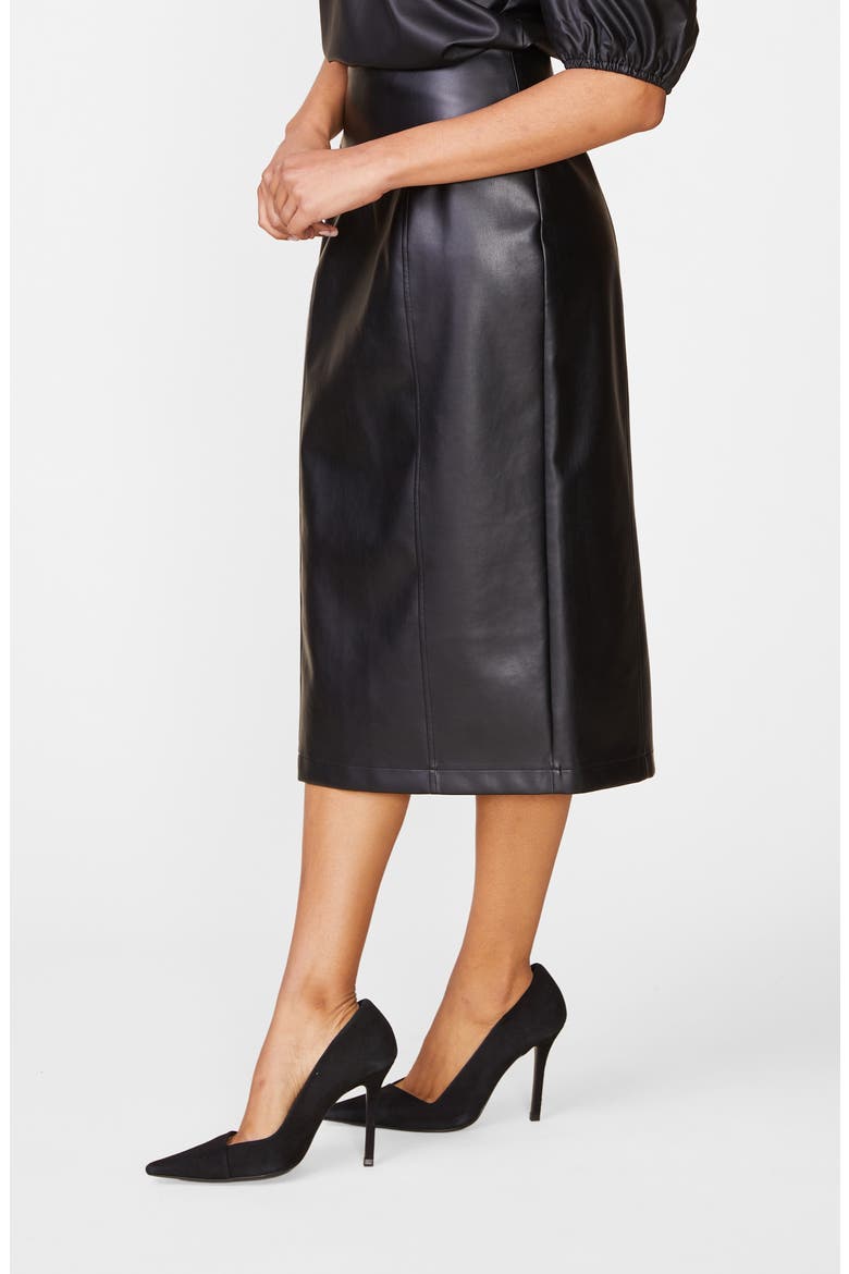 Morrison Faux Leather Midi Skirt, Alternate, color, BLACK
