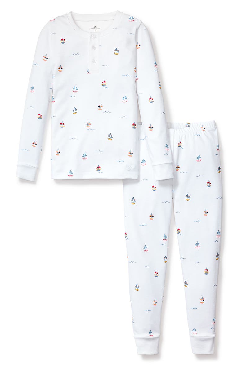Petite Plume Kids' Print Fitted Two-Piece Pima Cotton Pajamas, Main, color, White