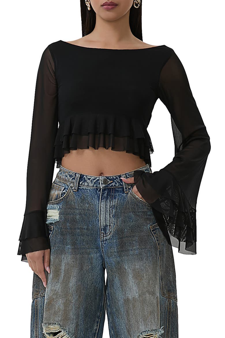 Inaya Layered Bell Sleeve Crop Top, Main, color, NOIR