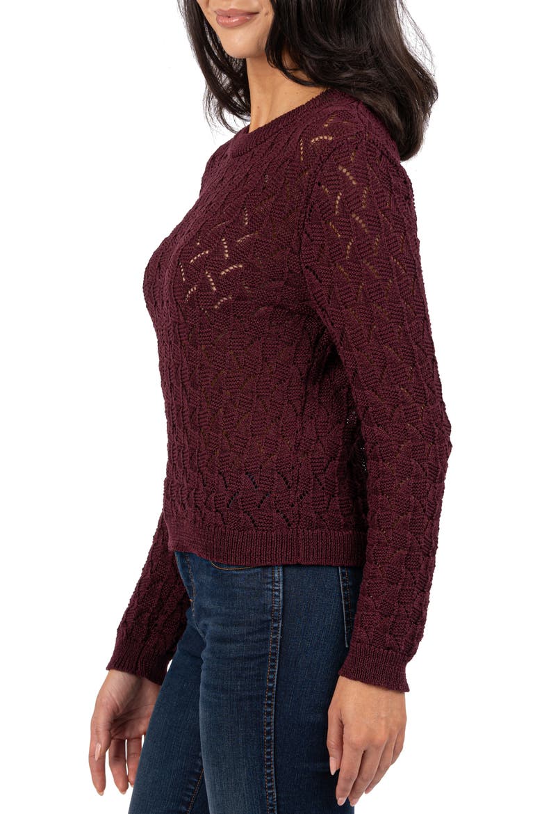 Cosmo Open Stitch Crewneck Sweater, Alternate, color, BORDEAUX