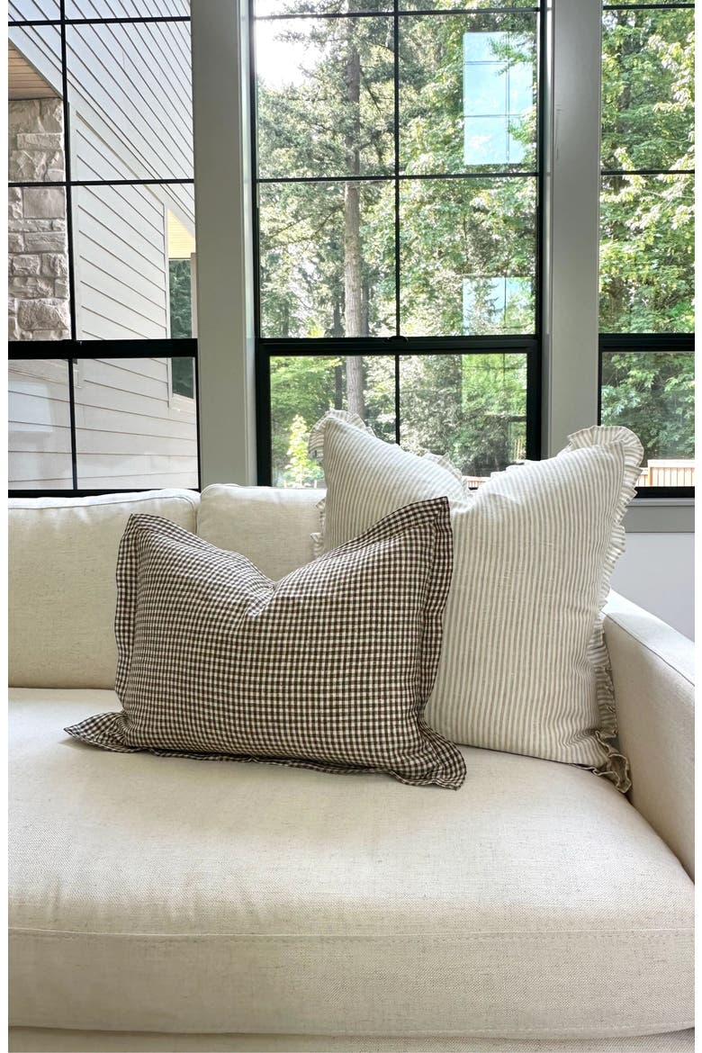 Kennedy | Cream Ivory Pleated Ruffle Linen Stripe Pillow Cover, Alternate, color, Cream