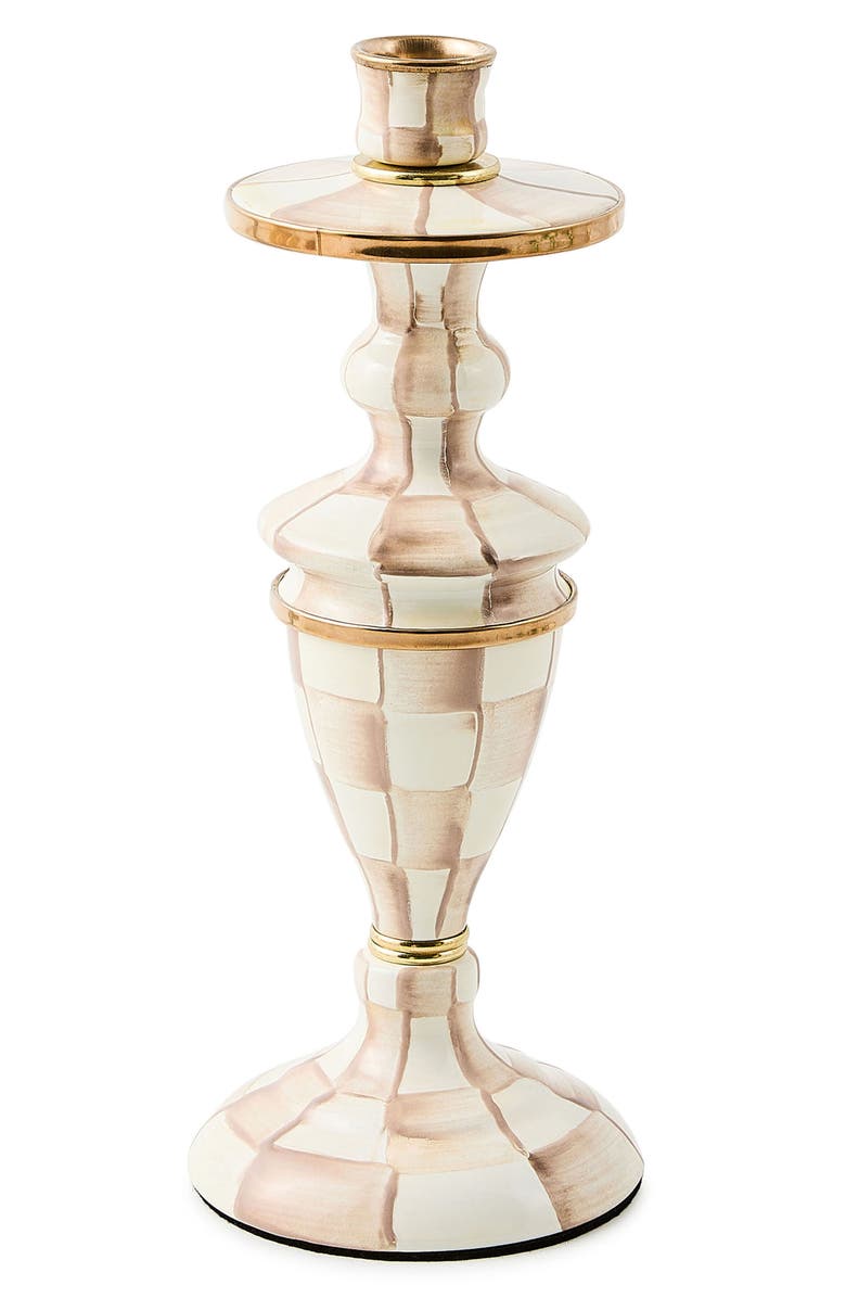 MACKENZIE CHILDS Medium Mocha Check Candlestick Holder, Main, color, Mocha