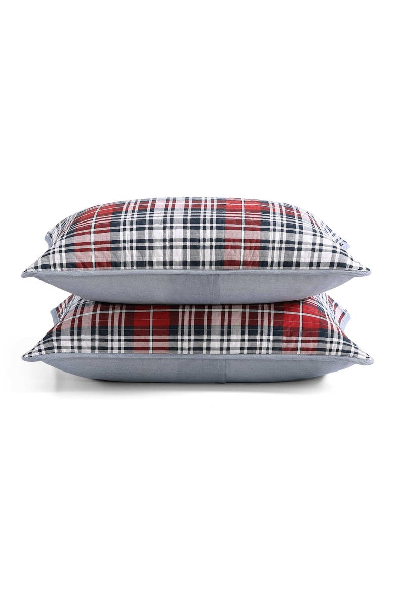 Collegiate Tartan Plaid Cotton Quilt & Shams Set, Alternate, color, WHITE/ MEDIUM RED/ NAVY BLUE