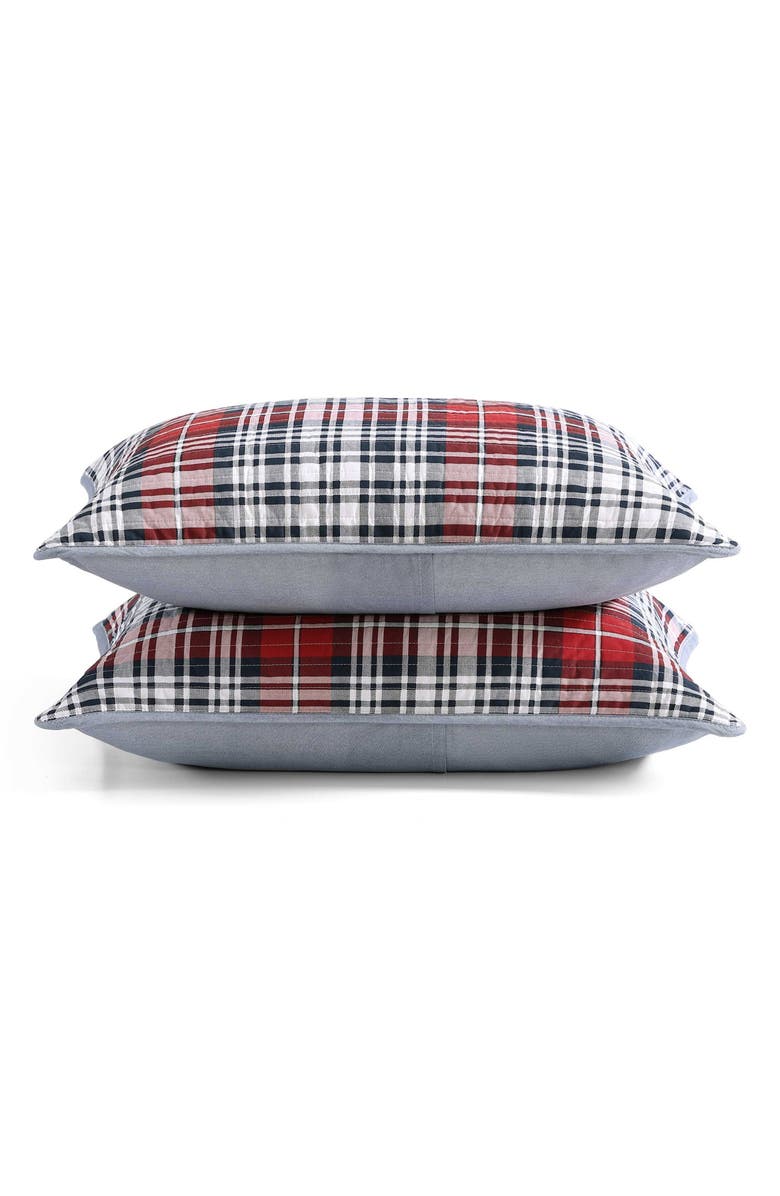 Tommy Hilfiger Collegiate Tartan Plaid Cotton Quilt & Shams Set, Alternate, color, White/ Medium Red/ Navy Blue