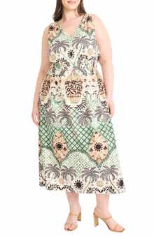 Maggy London Print Sleeveless Midi Dress