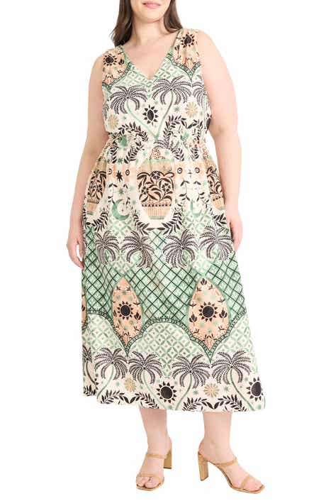Maggy London Print Sleeveless Midi Dress
