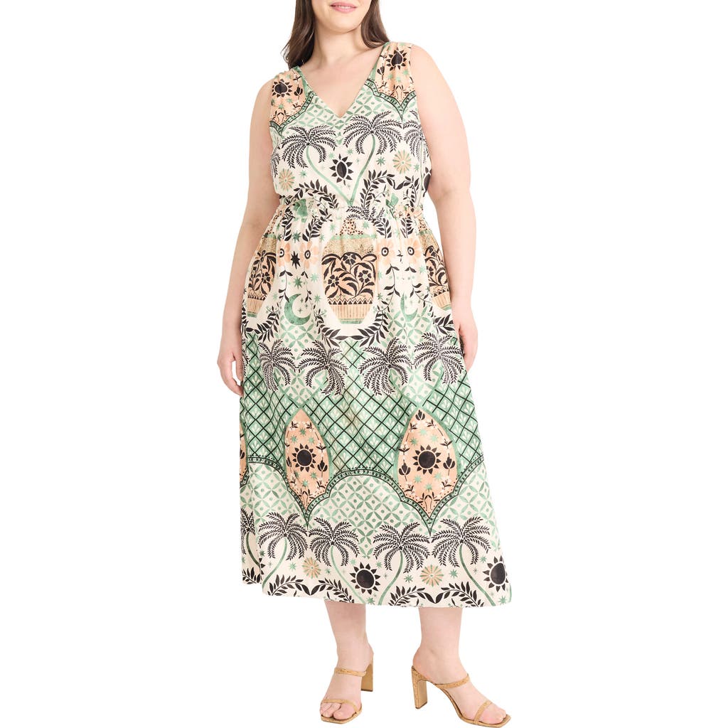 Maggy London Print Sleeveless Midi Dress