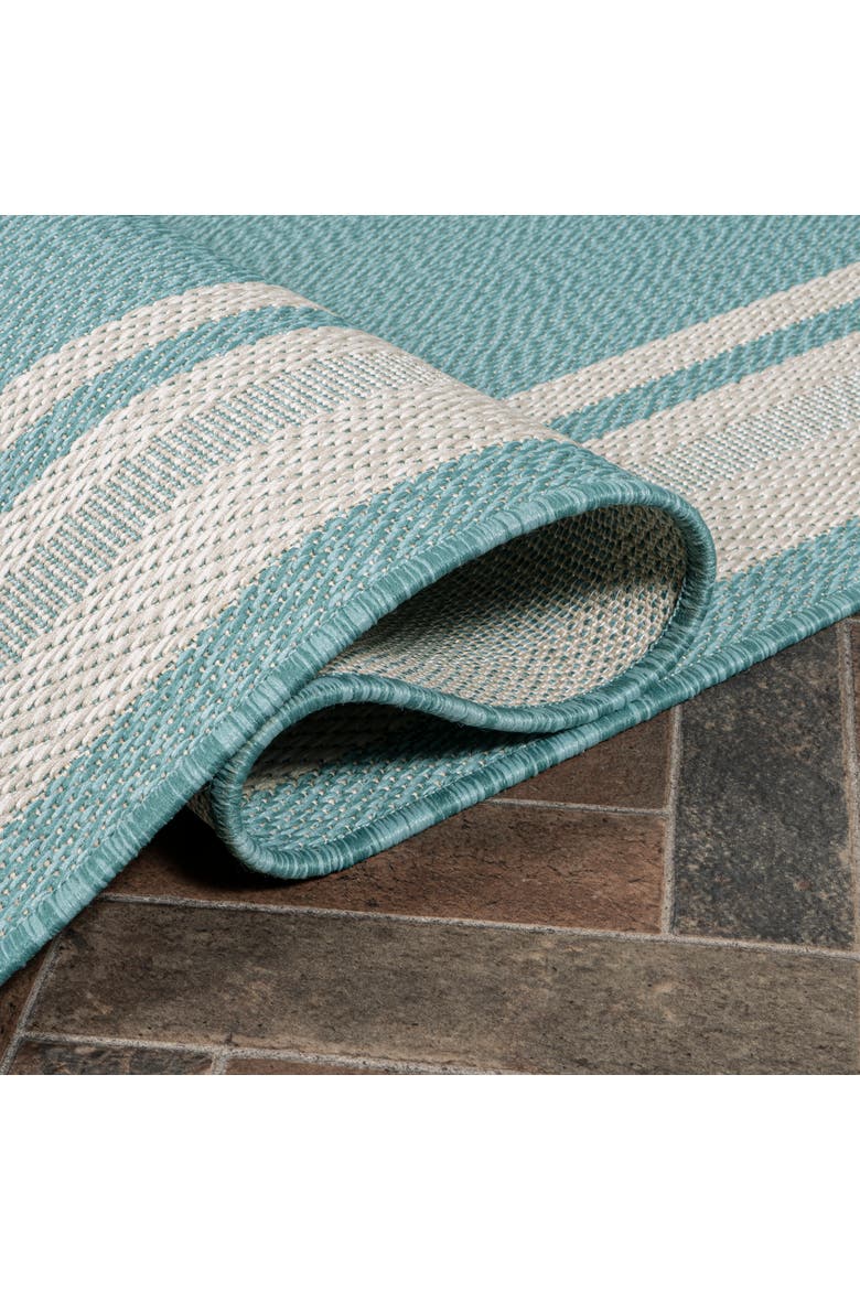 James Modern Border Stripe Indoor/Outdoor Area Rug, Alternate, color, Aqua/Beige