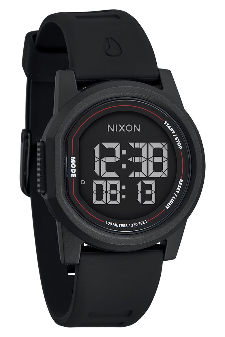 Disk Digital Silicone Strap Watch, 39mm, Alternate, color, BLACK / BLACK / NEGATIVE