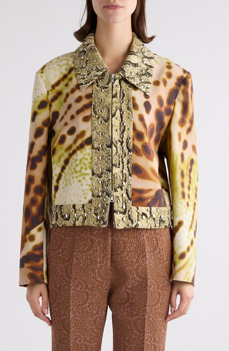 Dries Van Noten Vurano Studded Mixed Media Jacket, Main, color, Olive