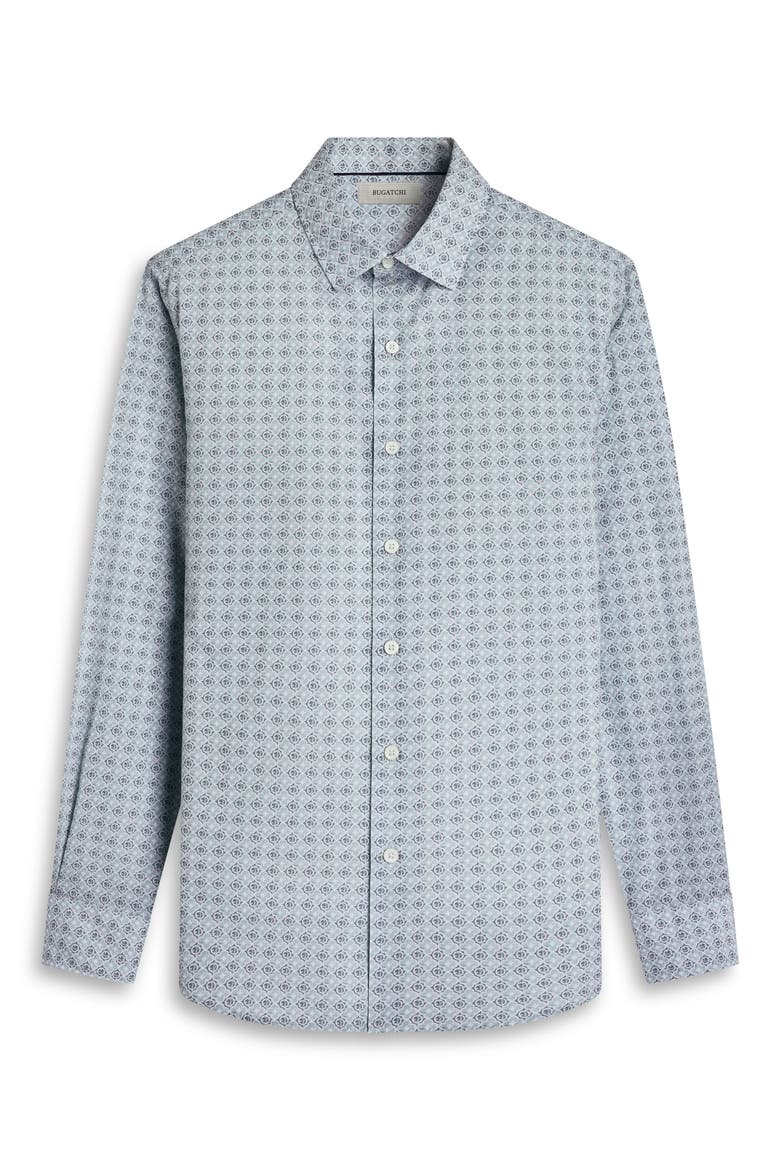 Julian Shaped Fit Quatrefoil Print Stretch Cotton Button-Up Shirt, Alternate, color, SEAFOAM