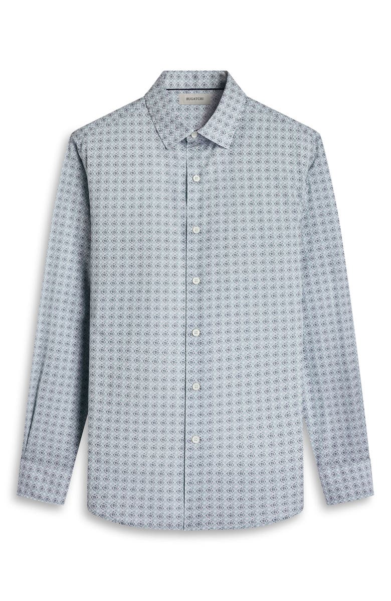 Bugatchi Julian Shaped Fit Quatrefoil Print Stretch Cotton Button-Up Shirt, Alternate, color, Seafoam