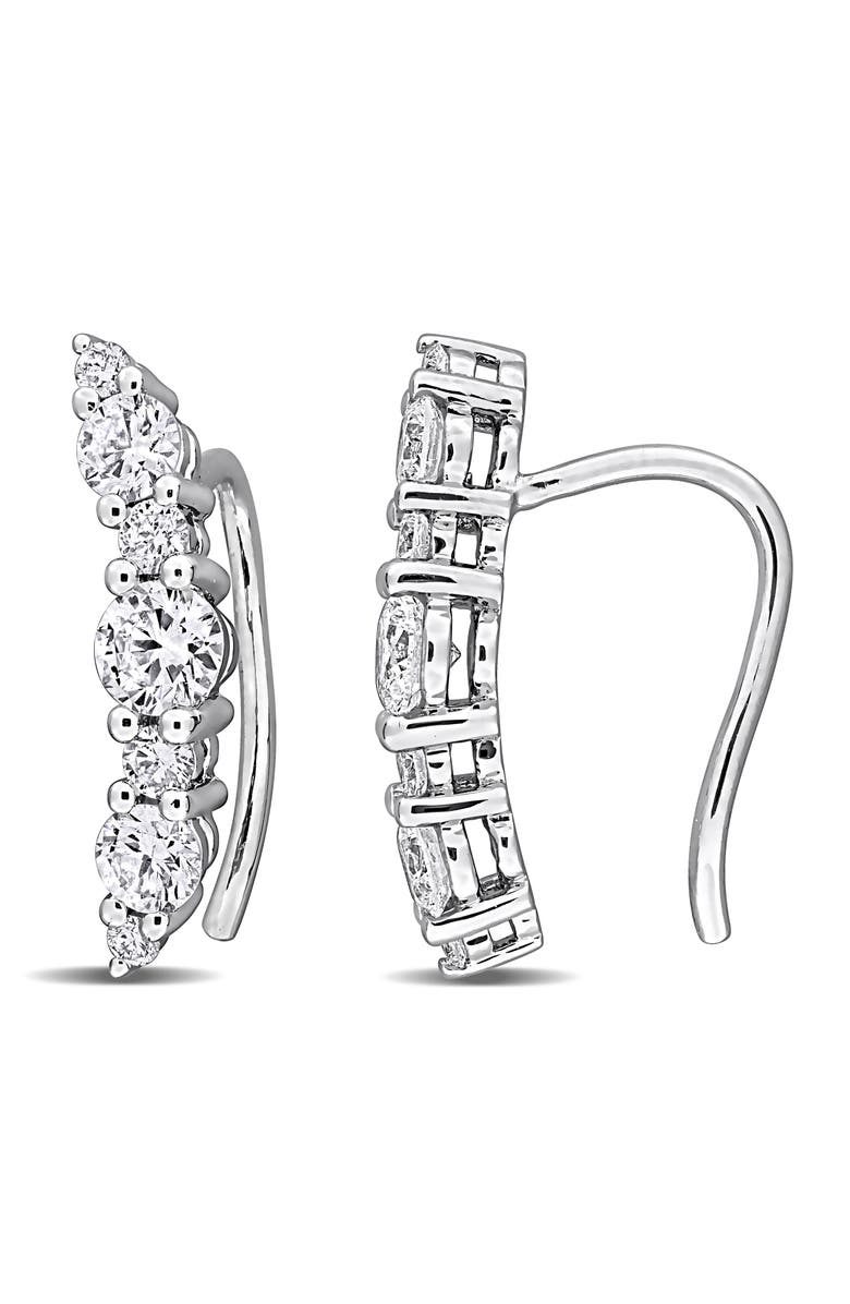 Created Forever Sterling Silver Lab Grown Diamond Ear Crawlers, Main, color, White