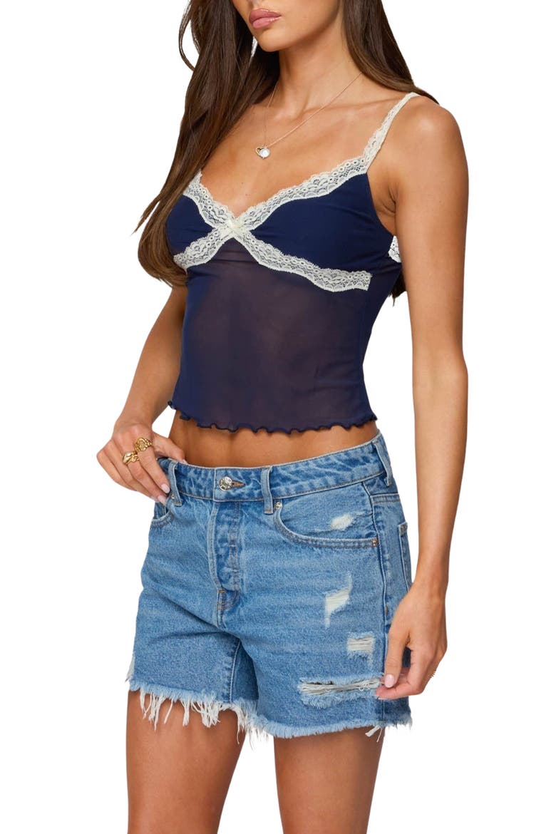 Lacey Contrast Mesh Tank, Alternate, color, NAVY