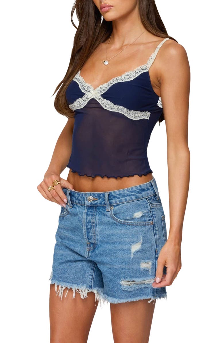 EDIKTED Lacey Contrast Mesh Tank, Alternate, color, Navy