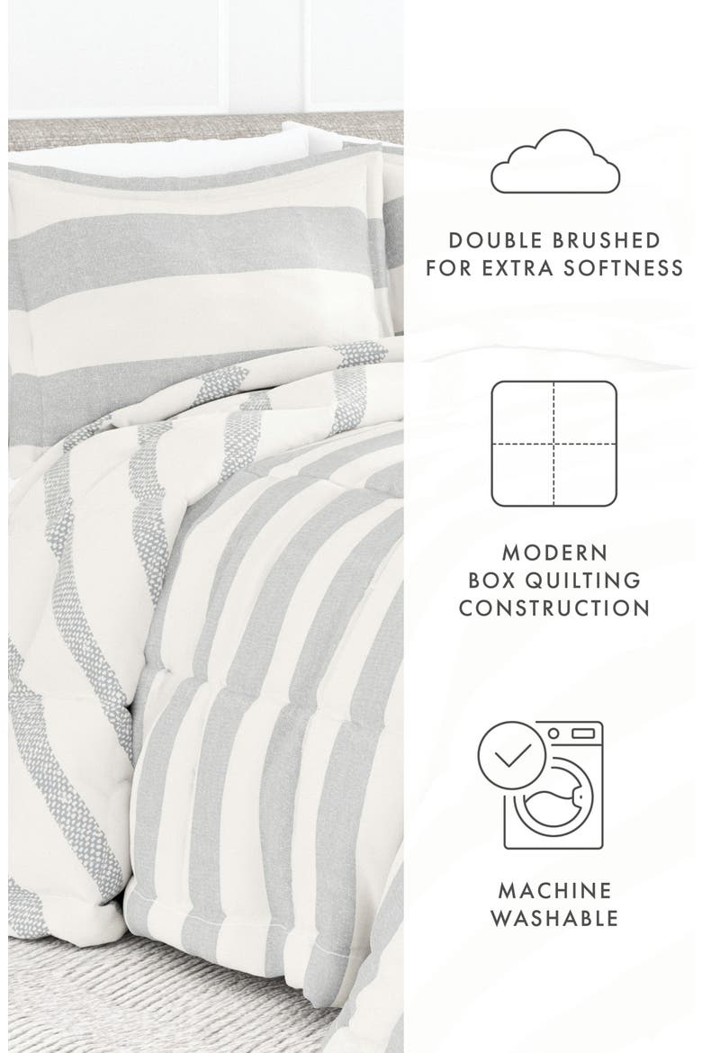 Premium Down Alternative Distressed Stripe Reversible Comforter Set, Alternate, color, LIGHT BLUE