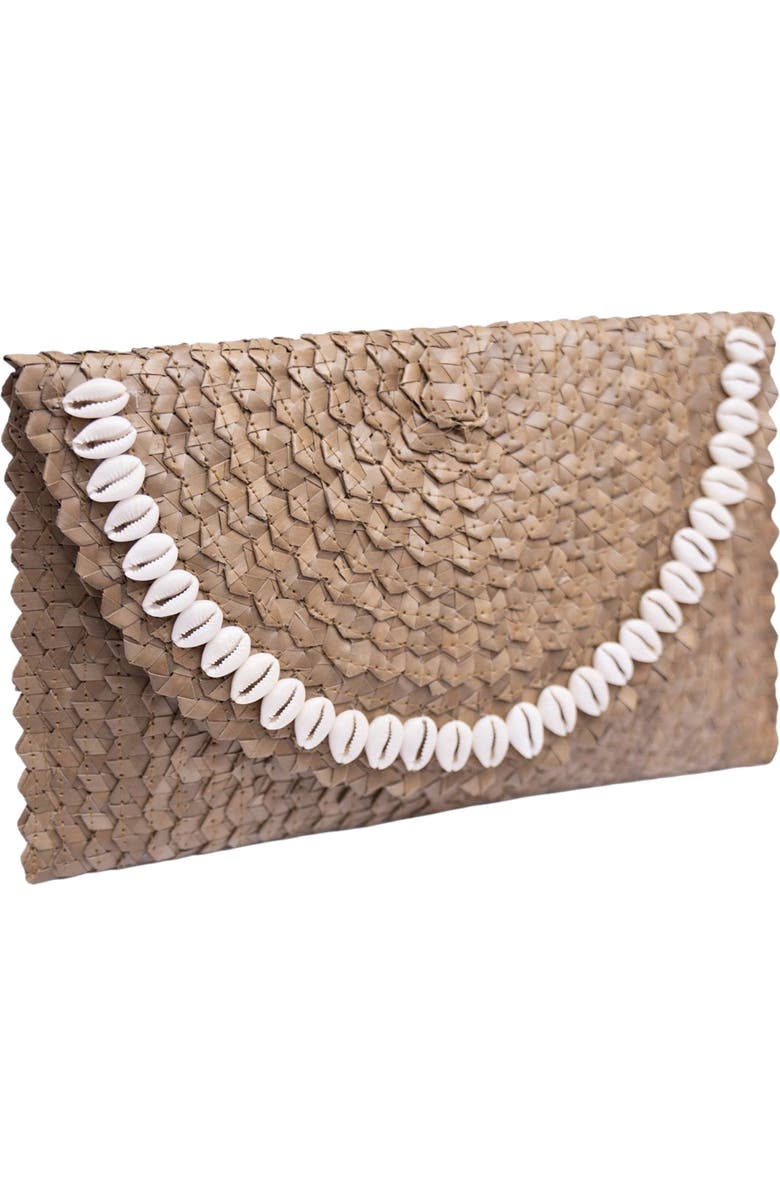 Jelavu Coco Seashell Trim Raffia Clutch, Alternate, color, Natural