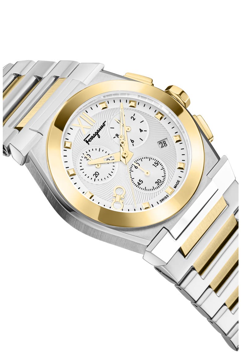 Vega Chronograph Swiss Quartz Bracelet Watch, 40mm, Alternate, color, WHITE/ TWO TONE