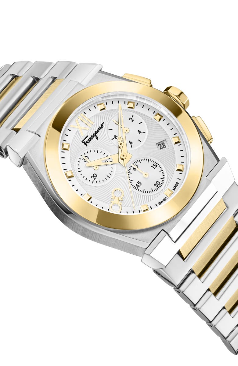 FERRAGAMO Vega Chronograph Swiss Quartz Bracelet Watch, 40mm, Alternate, color, White/ Two Tone