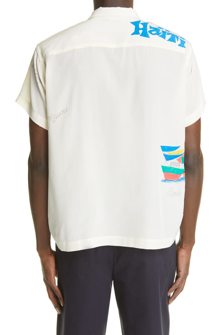 x Marcus Paul Haiti Hand Painted Short Sleeve Silk Button-Up Shirt (Nordstrom Exclusive), Alternate, color, ECRU