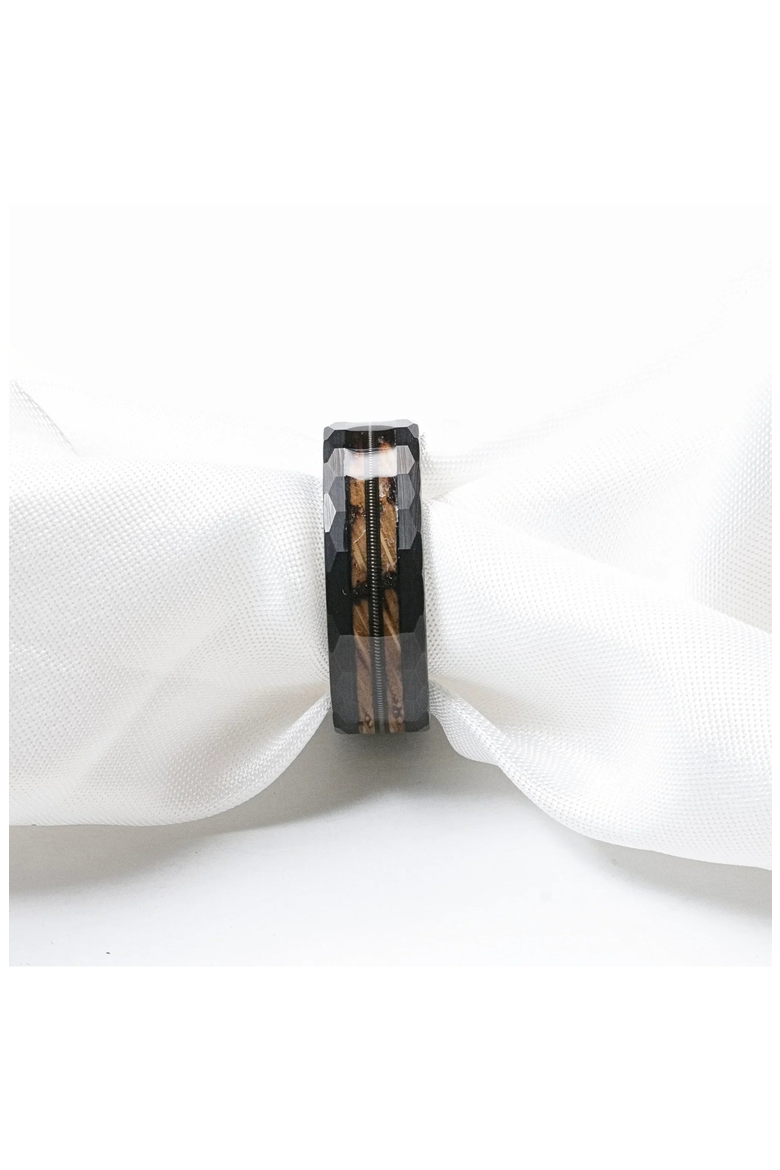 Riff Barrel Wood Tungsten Wedding Band, Alternate, color, Black / Brown
