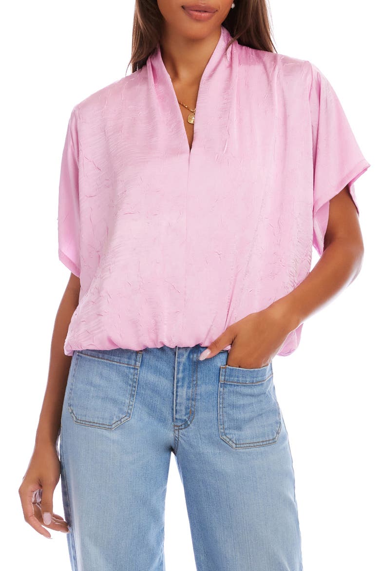 Crushed Satin V-Neck Top, Main, color, PINK