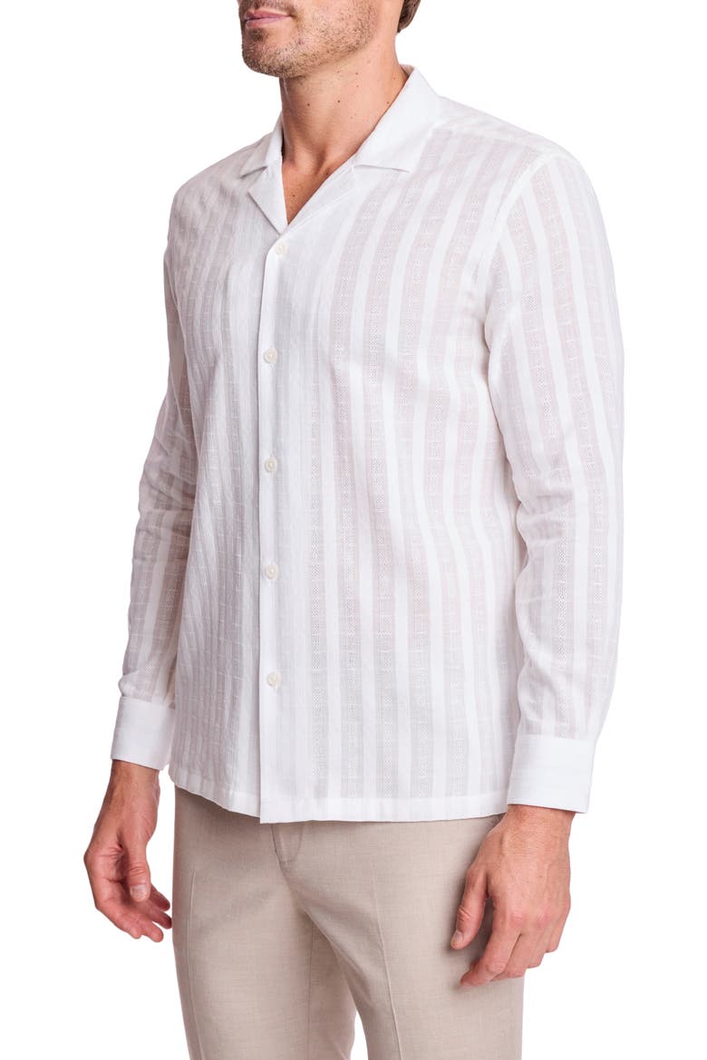 Parker Trim Fit Cotton Button-Up Shirt, Alternate, color, WHITE DOBBY STRIPES