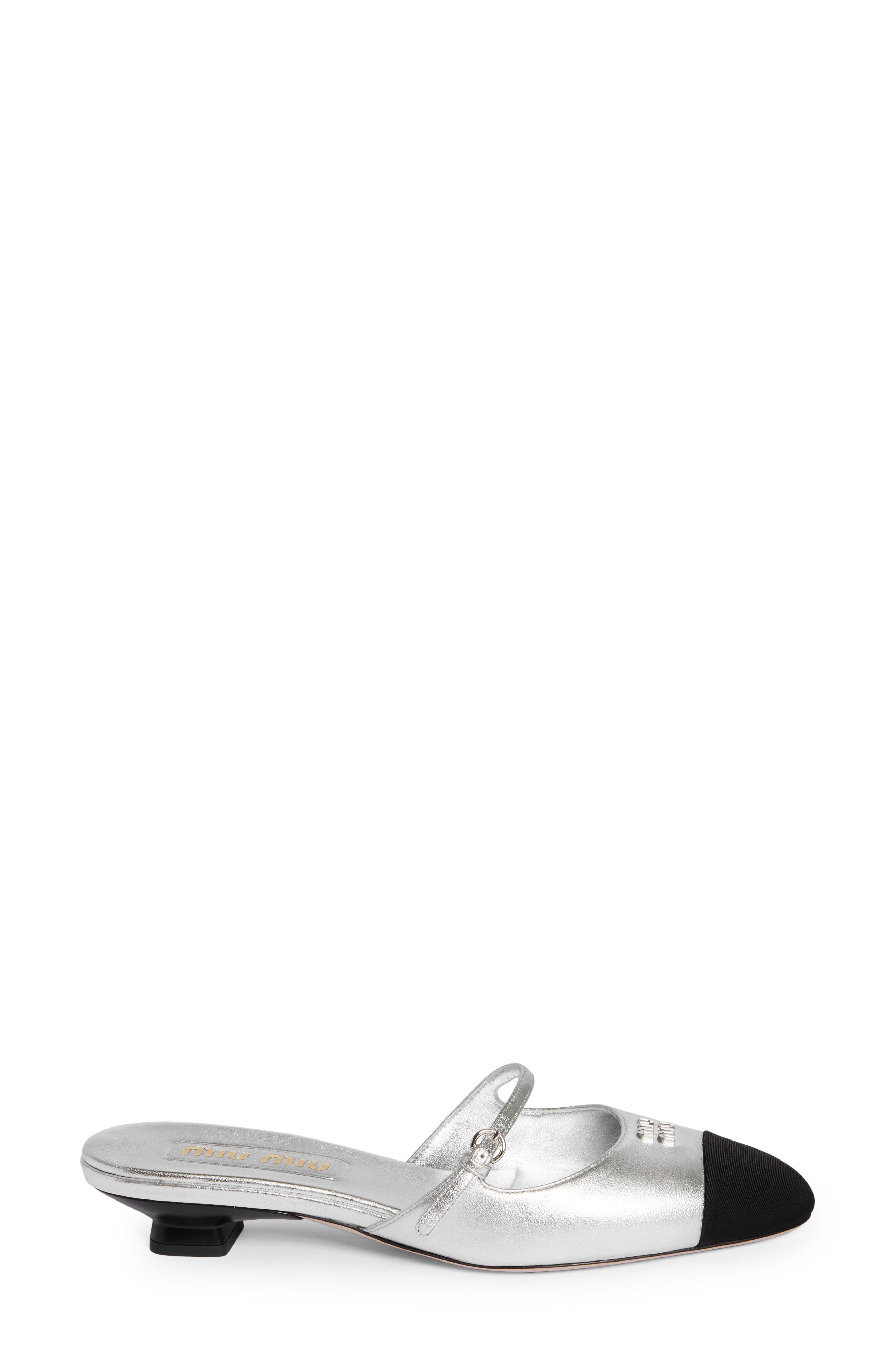 Sabot Mary Jane Cap Toe Mule, Alternate, color, SILVER/ BLACK