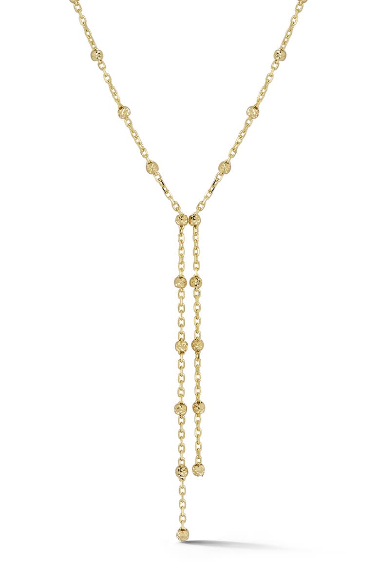 14K Gold Bead Chain Lariat Necklace, Main, color, 14K GOLD